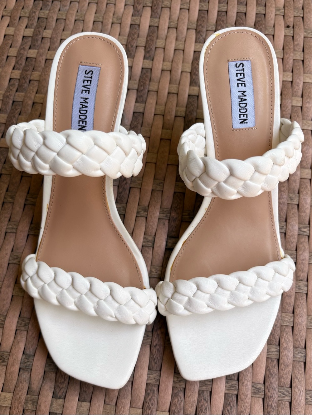 Steve Madden White Braided Double Strap Heeled Sandals Size 10